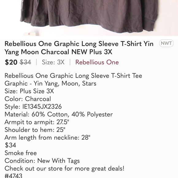 Women’s rebellious, one graphic long sleeve 3X T-shirt - Picture 3 of 3
